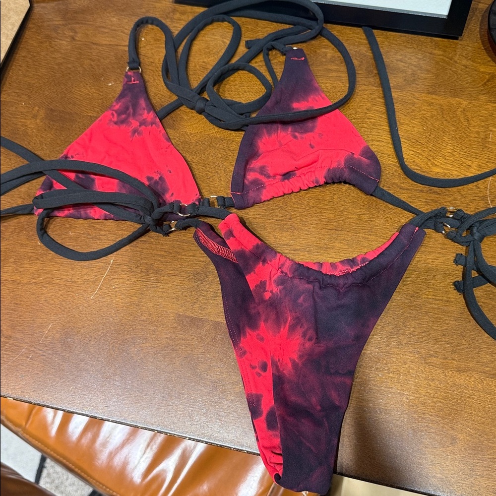 GEA Tie-Dye Bikini Bottom - Red and Black